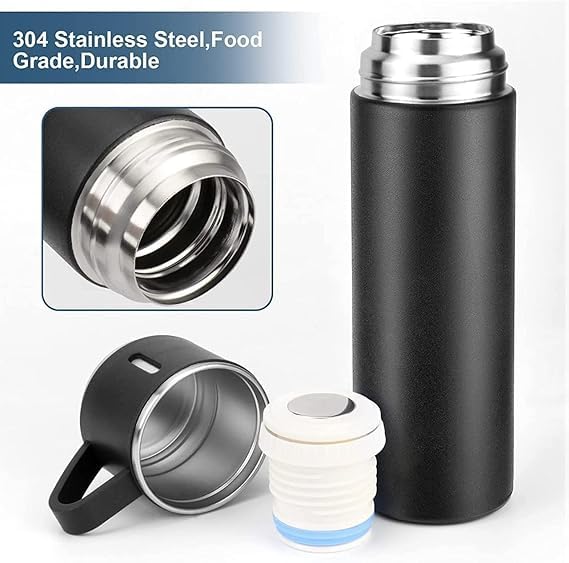 Steel Vacuum Flask Set with 3 Steel Cups – Premium Travel & Home Combo