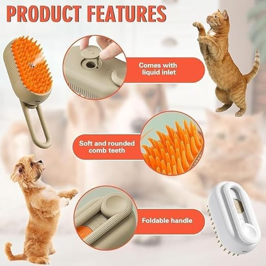 Handle Pet Steam Brush – 2-in-1 Grooming & Cleaning Brush for Cats & Dogs