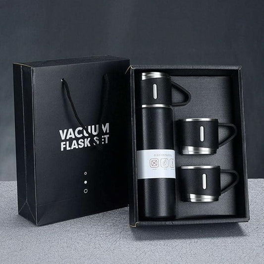 Steel Vacuum Flask Set with 3 Steel Cups – Premium Travel & Home Combo