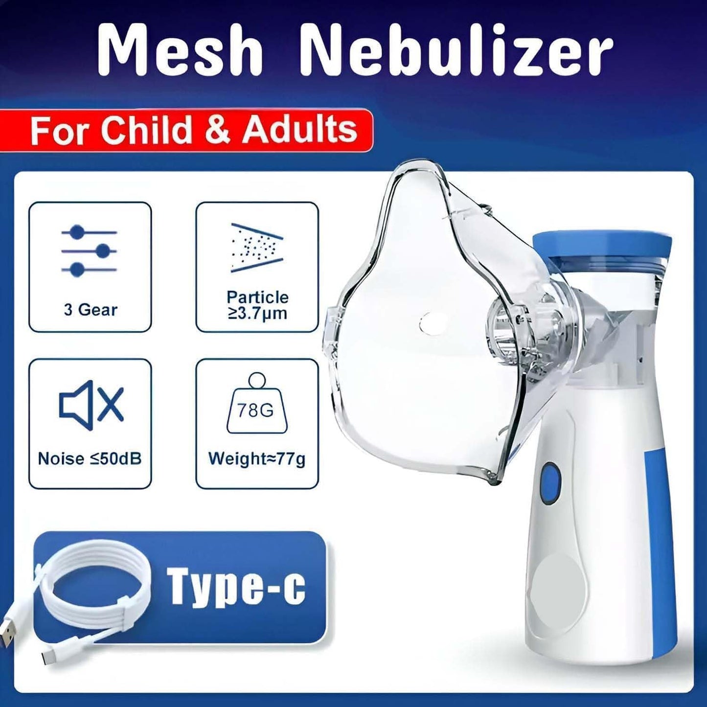 Portable Mesh Nebulizer – Silent Steam Inhaler for Adults & Kids