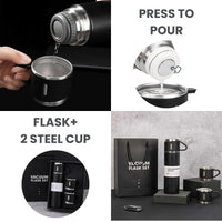 Steel Vacuum Flask Set with 3 Steel Cups – Premium Travel & Home Combo